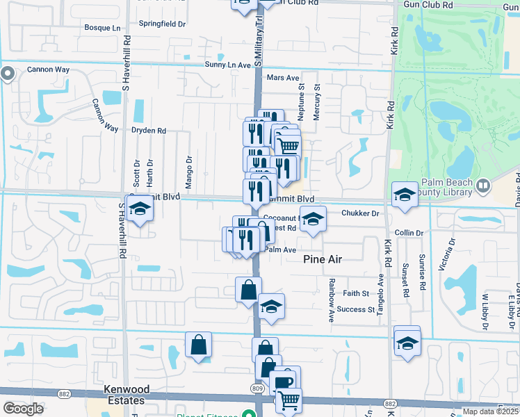 map of restaurants, bars, coffee shops, grocery stores, and more near in Palm Beach County