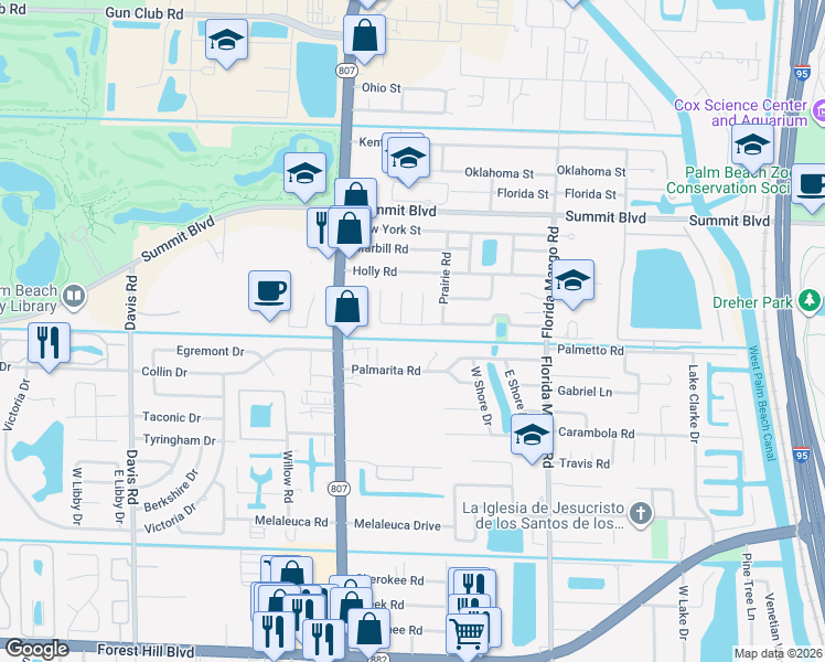 map of restaurants, bars, coffee shops, grocery stores, and more near 951 Flamango Court East in West Palm Beach