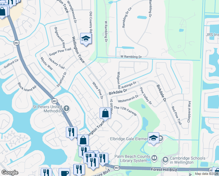 map of restaurants, bars, coffee shops, grocery stores, and more near 1280 Kinglet Terrace in Wellington