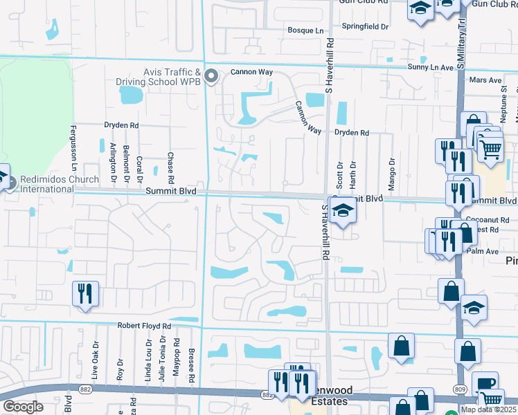 map of restaurants, bars, coffee shops, grocery stores, and more near 1098 Summit Trail Circle in West Palm Beach