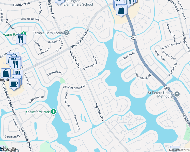 map of restaurants, bars, coffee shops, grocery stores, and more near 1290 Snowbell Place in Wellington