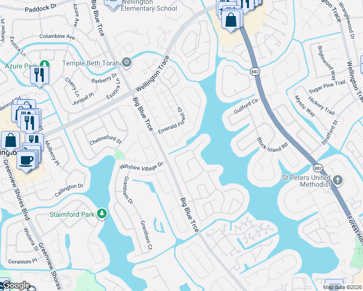 map of restaurants, bars, coffee shops, grocery stores, and more near 1290 Snowbell Place in Wellington