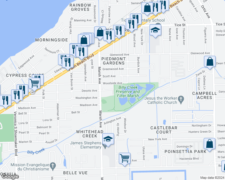 map of restaurants, bars, coffee shops, grocery stores, and more near 4275 Desoto Avenue in Fort Myers