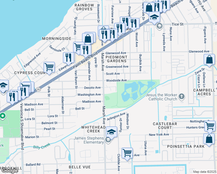 map of restaurants, bars, coffee shops, grocery stores, and more near in Fort Myers