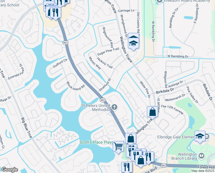 map of restaurants, bars, coffee shops, grocery stores, and more near 1348 Stratford Street in Wellington