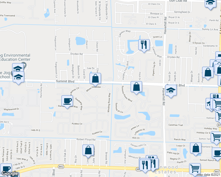 map of restaurants, bars, coffee shops, grocery stores, and more near 1058 Winding Rose Way in West Palm Beach