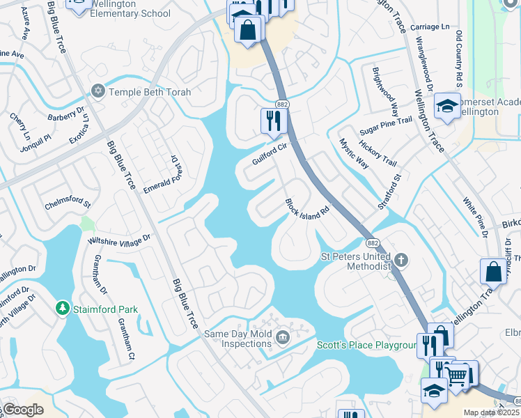 map of restaurants, bars, coffee shops, grocery stores, and more near 12740 Westport Circle in Wellington