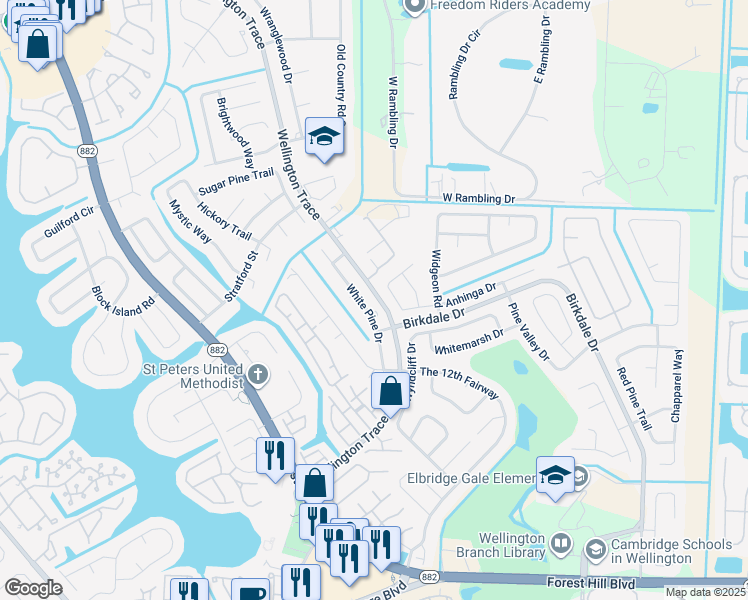 map of restaurants, bars, coffee shops, grocery stores, and more near 1314 White Pine Drive in Wellington