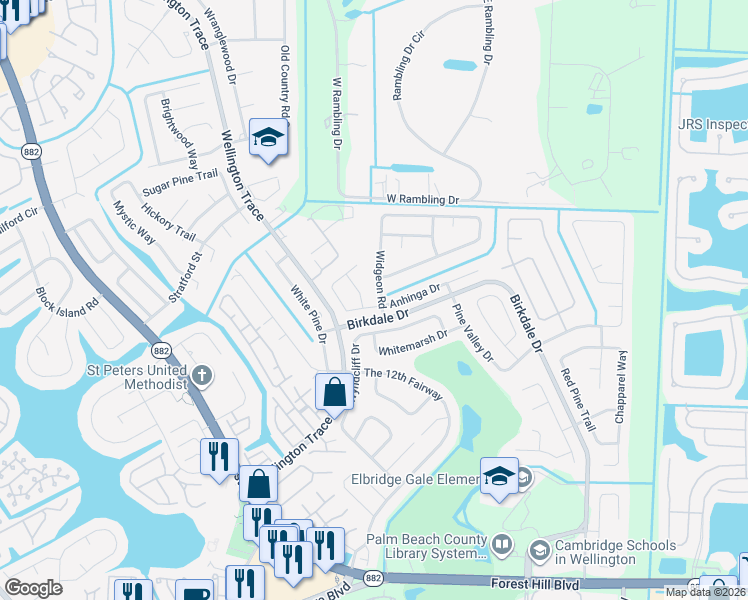 map of restaurants, bars, coffee shops, grocery stores, and more near 1283 Anhinga Drive in Wellington