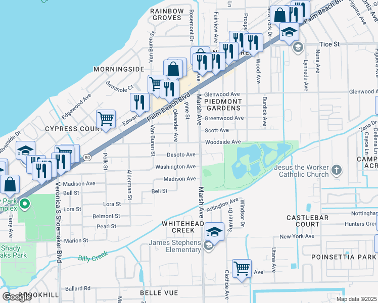map of restaurants, bars, coffee shops, grocery stores, and more near 4139 Desoto Ave in Fort Myers