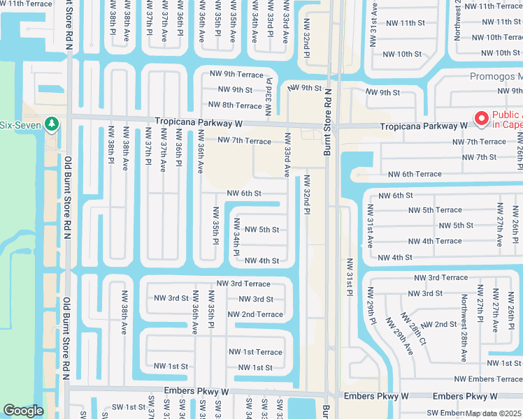 map of restaurants, bars, coffee shops, grocery stores, and more near 3323 Northwest 5th Terrace in Cape Coral
