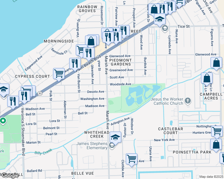 map of restaurants, bars, coffee shops, grocery stores, and more near 4231 Desoto Avenue in Fort Myers