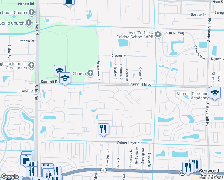 map of restaurants, bars, coffee shops, grocery stores, and more near 5797 Cassandra Court in West Palm Beach