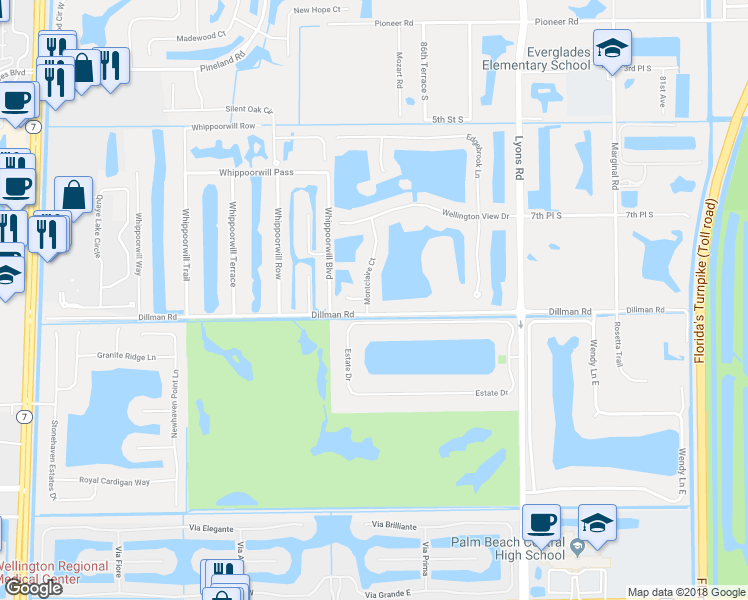 map of restaurants, bars, coffee shops, grocery stores, and more near 856 Montclaire Court in West Palm Beach