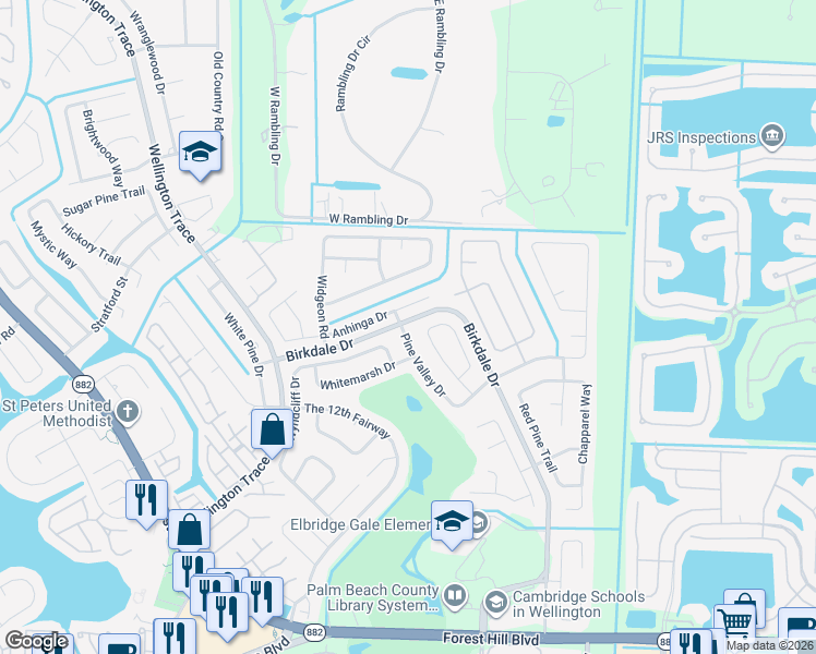 map of restaurants, bars, coffee shops, grocery stores, and more near 1194 Pine Valley Drive in Wellington