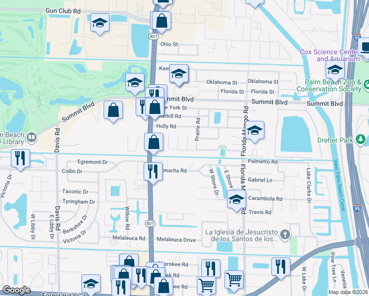map of restaurants, bars, coffee shops, grocery stores, and more near 951 Flamango Court East in West Palm Beach