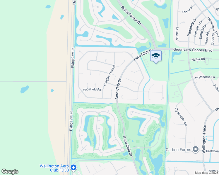 map of restaurants, bars, coffee shops, grocery stores, and more near 15995 Meadow Wood Drive in Wellington