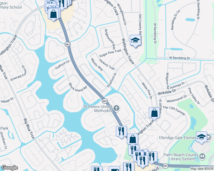 map of restaurants, bars, coffee shops, grocery stores, and more near 1348 Stratford Street in Wellington