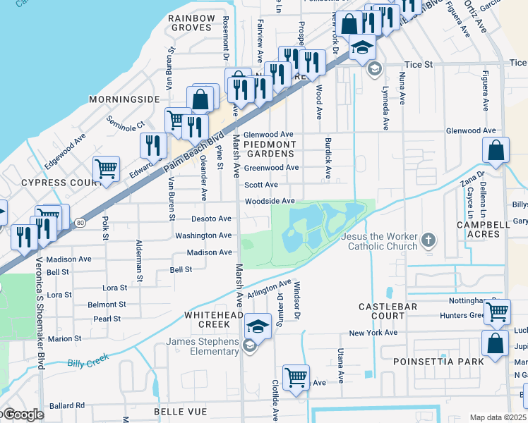 map of restaurants, bars, coffee shops, grocery stores, and more near 4275 Desoto Avenue in Fort Myers
