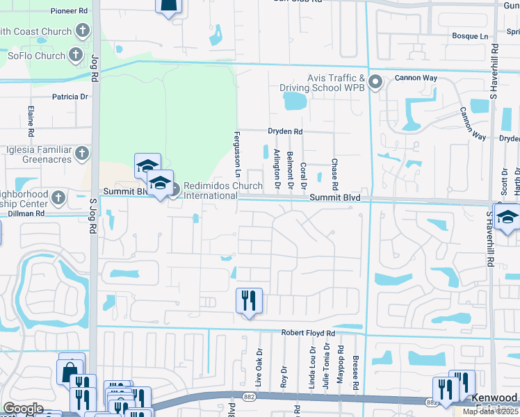 map of restaurants, bars, coffee shops, grocery stores, and more near 5827 Cassandra Court in West Palm Beach