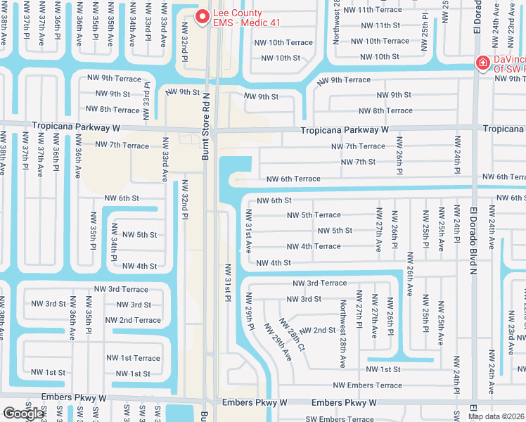 map of restaurants, bars, coffee shops, grocery stores, and more near 2847 Northwest 5th Terrace in Cape Coral