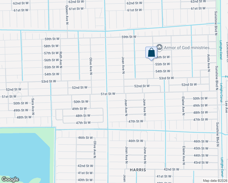 map of restaurants, bars, coffee shops, grocery stores, and more near 3012 51st Street West in Lehigh Acres