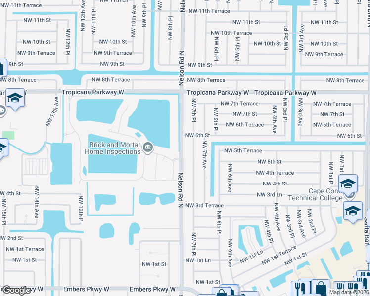 map of restaurants, bars, coffee shops, grocery stores, and more near 517 Nelson Road North in Cape Coral