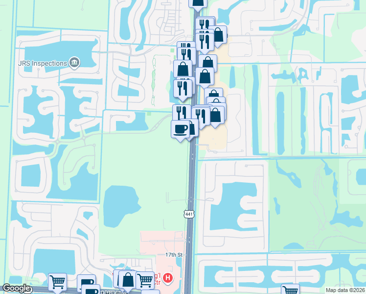 map of restaurants, bars, coffee shops, grocery stores, and more near 1037 South State Road 7 in Wellington