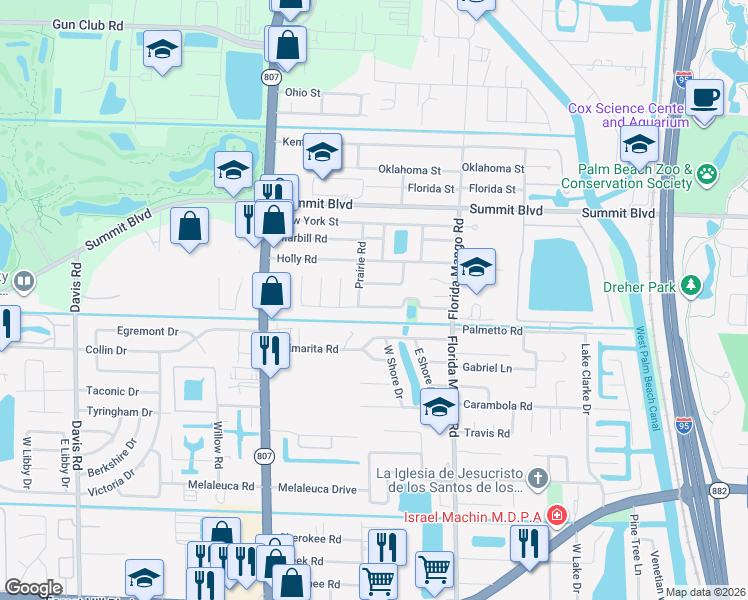 map of restaurants, bars, coffee shops, grocery stores, and more near 2711 Flamango Lake Drive in West Palm Beach