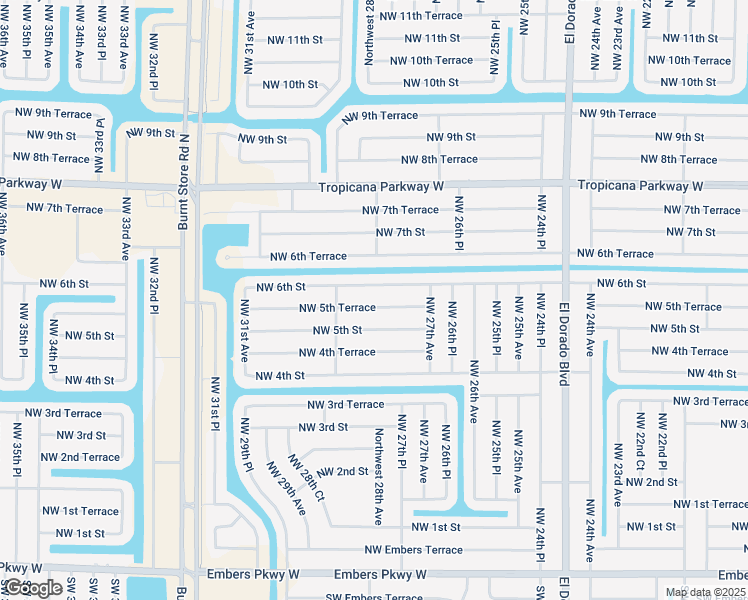 map of restaurants, bars, coffee shops, grocery stores, and more near 2737 Northwest 5th Terrace in Cape Coral