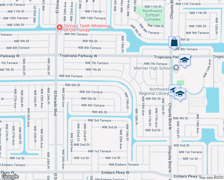 map of restaurants, bars, coffee shops, grocery stores, and more near 2021 Northwest 5th Terrace in Cape Coral