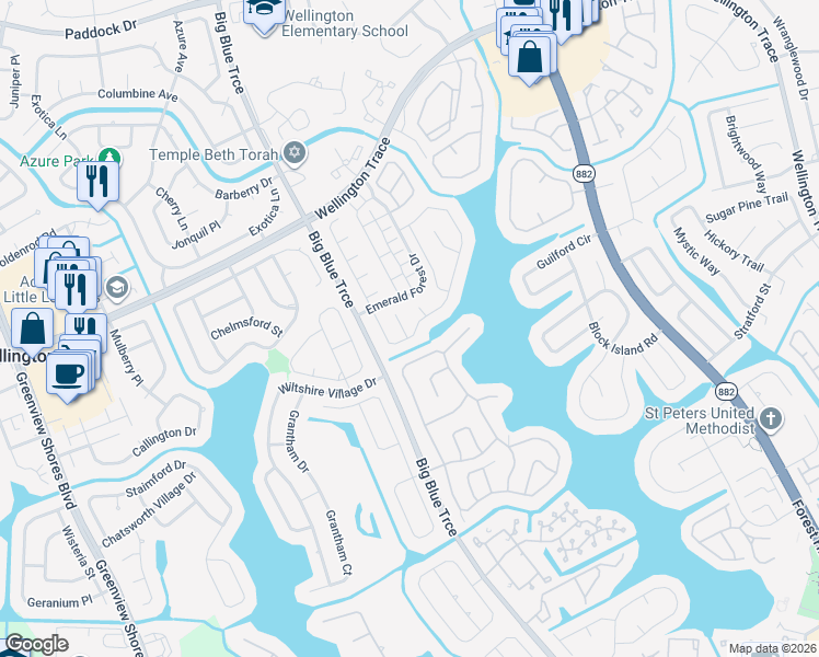 map of restaurants, bars, coffee shops, grocery stores, and more near 1290 Snowbell Place in Wellington