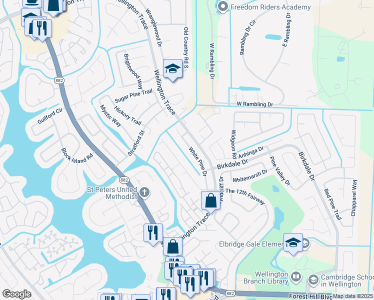 map of restaurants, bars, coffee shops, grocery stores, and more near 1317 White Pine Drive in Wellington