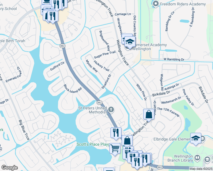 map of restaurants, bars, coffee shops, grocery stores, and more near 1348 Stratford Street in Wellington