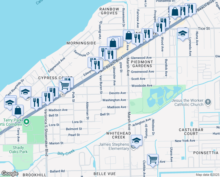 map of restaurants, bars, coffee shops, grocery stores, and more near 4053 Desoto Avenue in Fort Myers