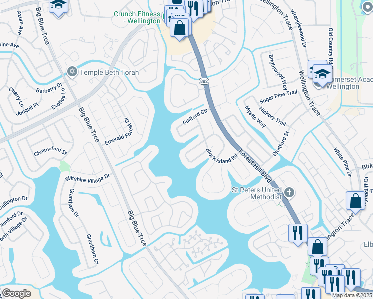 map of restaurants, bars, coffee shops, grocery stores, and more near 12763 Westport Circle in Wellington
