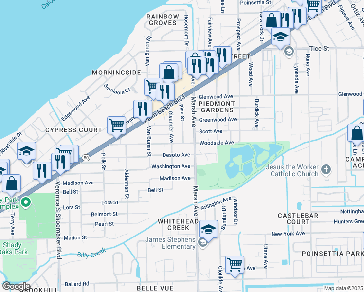 map of restaurants, bars, coffee shops, grocery stores, and more near 4139 Desoto Avenue in Fort Myers