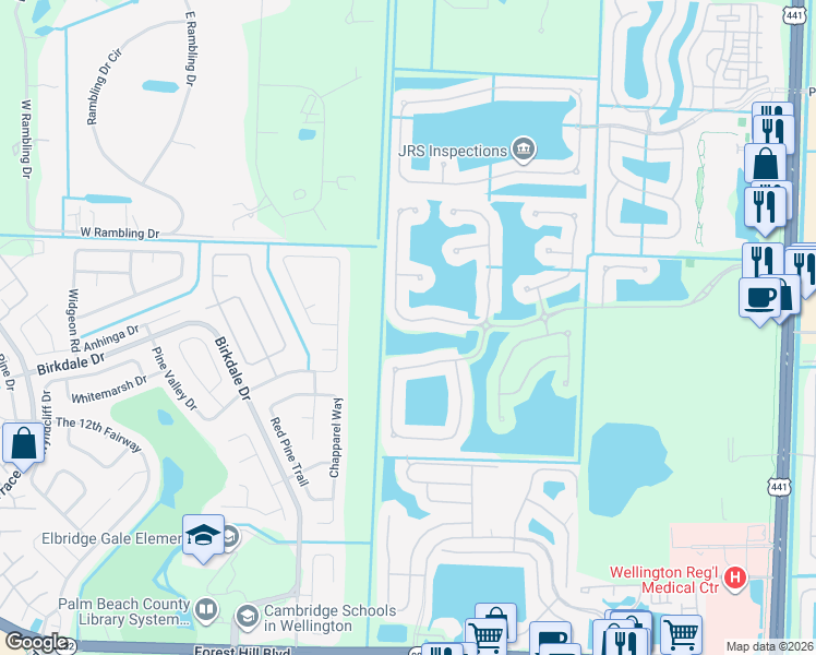 map of restaurants, bars, coffee shops, grocery stores, and more near 10634 Old Hammock Way in Wellington
