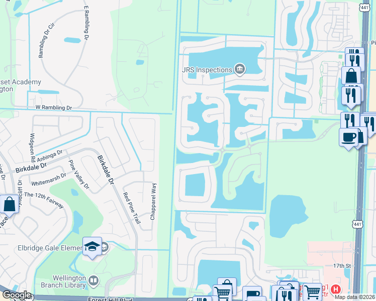 map of restaurants, bars, coffee shops, grocery stores, and more near 10632 Old Hammock Way in Wellington