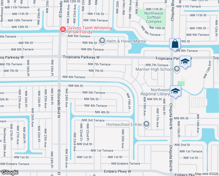 map of restaurants, bars, coffee shops, grocery stores, and more near 2021 Northwest 5th Terrace in Cape Coral