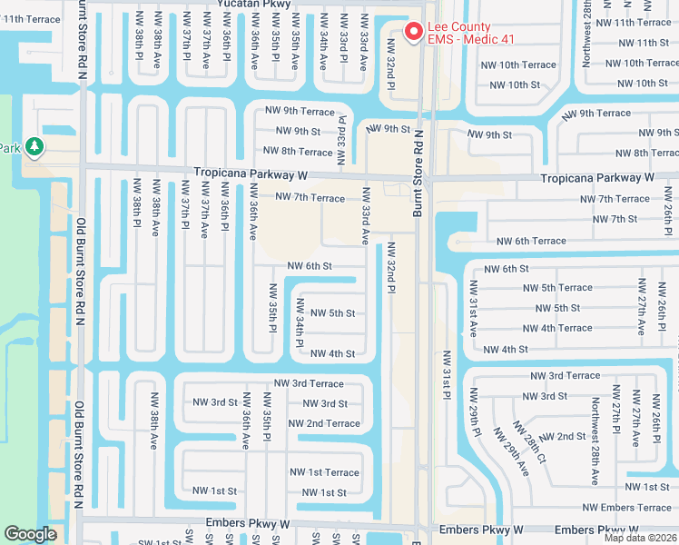 map of restaurants, bars, coffee shops, grocery stores, and more near 3323 Northwest 5th Terrace in Cape Coral