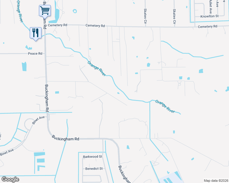 map of restaurants, bars, coffee shops, grocery stores, and more near 14261 River Road in Fort Myers