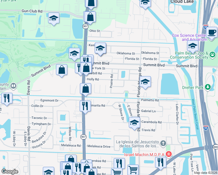map of restaurants, bars, coffee shops, grocery stores, and more near 951 Flamango Court East in West Palm Beach