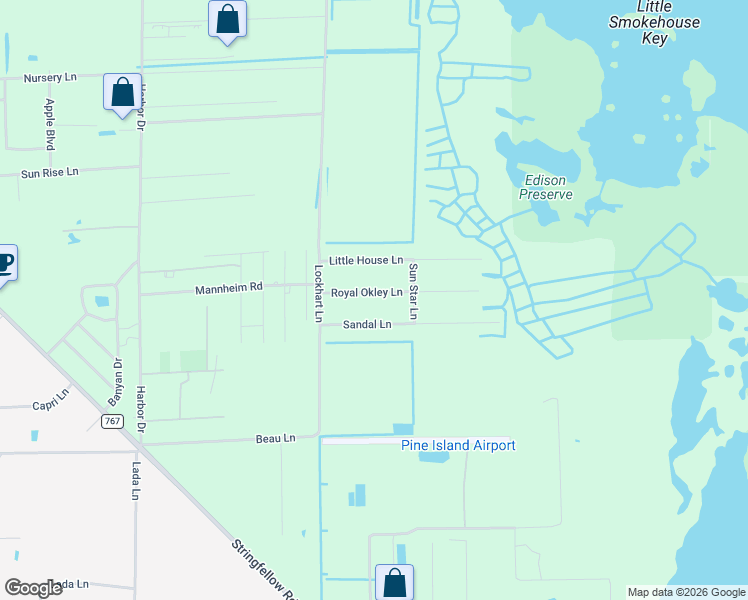 map of restaurants, bars, coffee shops, grocery stores, and more near 5882 Royal Okley Lane in Bokeelia