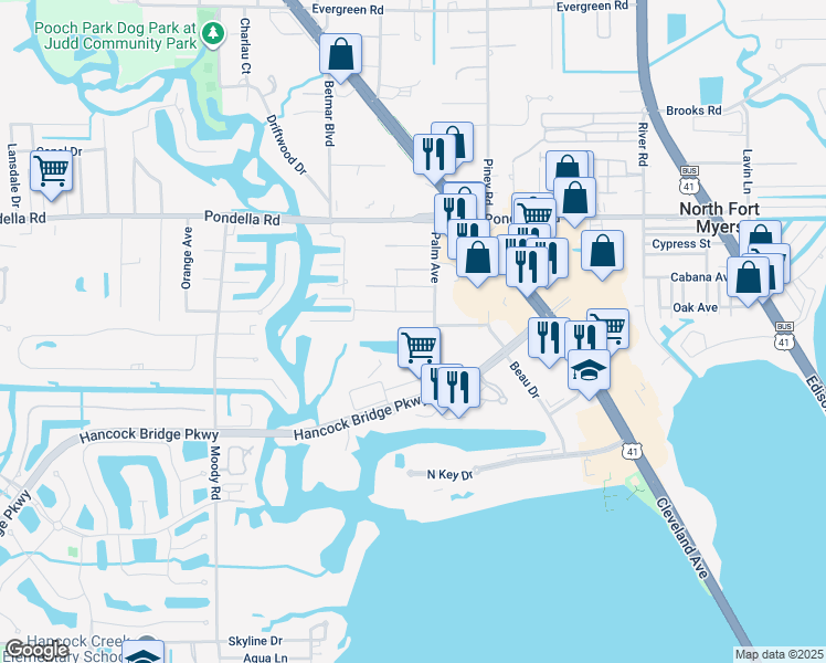 map of restaurants, bars, coffee shops, grocery stores, and more near 8049 Stillwater Court in North Fort Myers