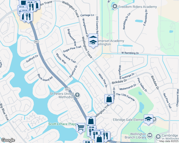 map of restaurants, bars, coffee shops, grocery stores, and more near 1155 White Pine Drive in Wellington