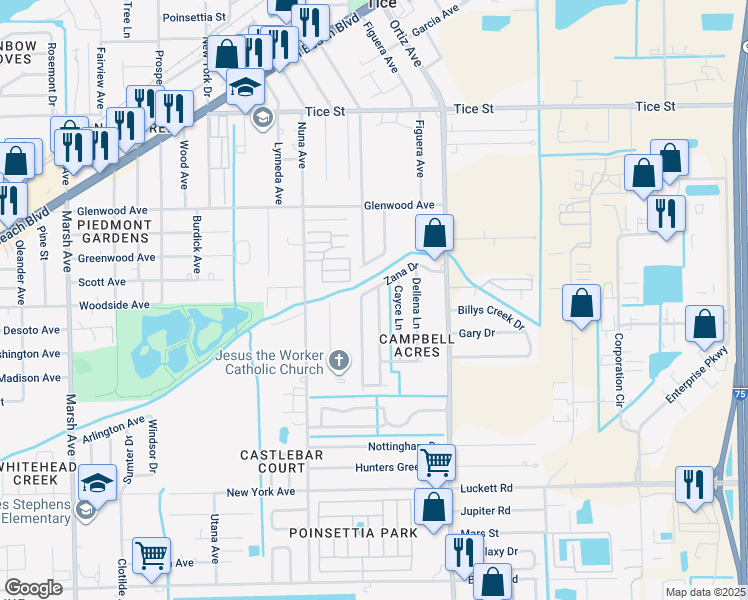 map of restaurants, bars, coffee shops, grocery stores, and more near 800 Jarmilla Lane in Fort Myers