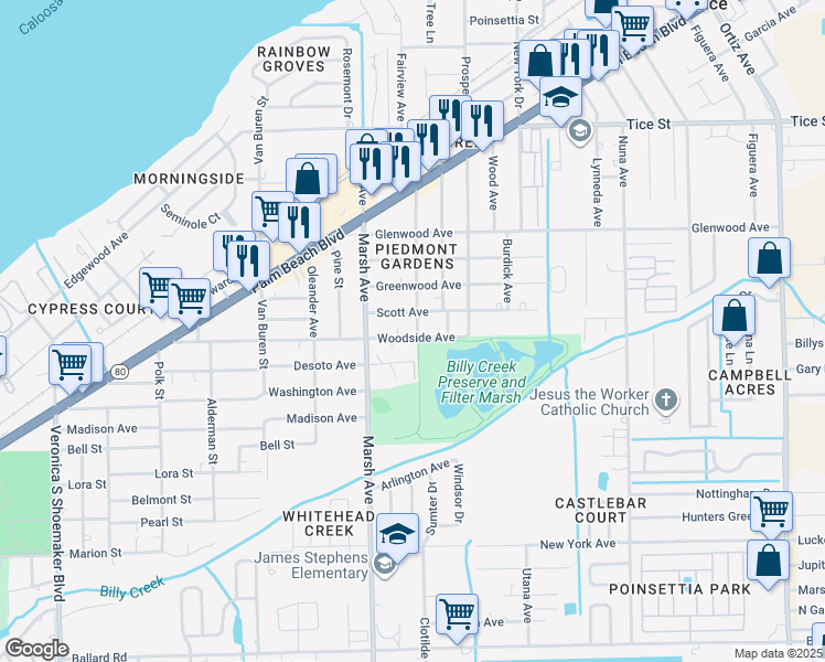 map of restaurants, bars, coffee shops, grocery stores, and more near 1272 Fairview Avenue in Fort Myers
