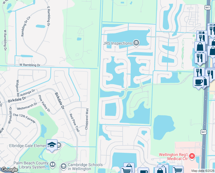 map of restaurants, bars, coffee shops, grocery stores, and more near 10619 OldHammock Way in Wellington
