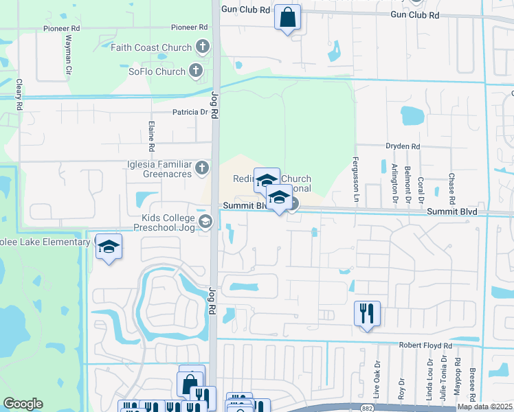 map of restaurants, bars, coffee shops, grocery stores, and more near 6315 Summit Boulevard in West Palm Beach
